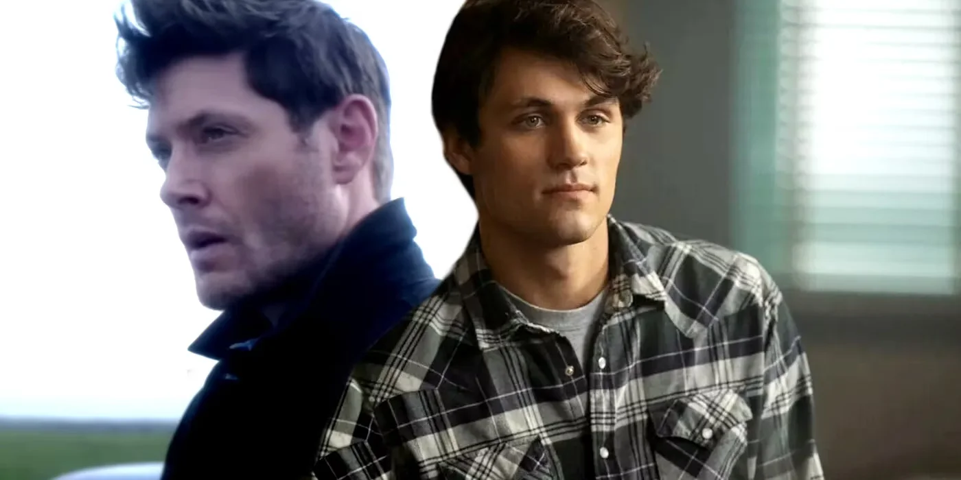 Jensen Ackles as Dean and Drake Rodgers as John in The Winchesters 1